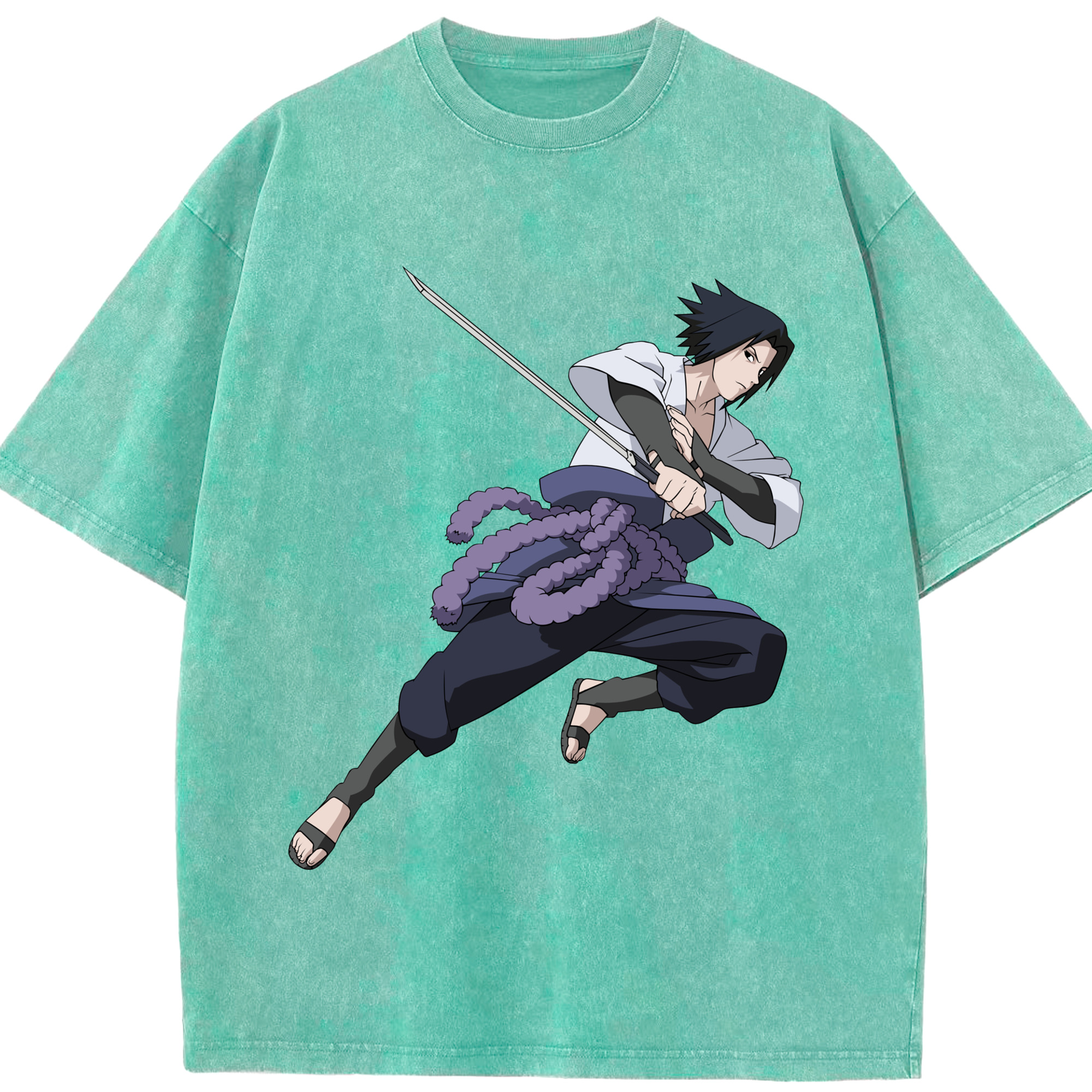 （画像用） NARUTO -ナルト- うちは サスケ Uchiha Sasuke 綿100% ヴィンテージ風 半袖Tシャツ（フロントプリント）